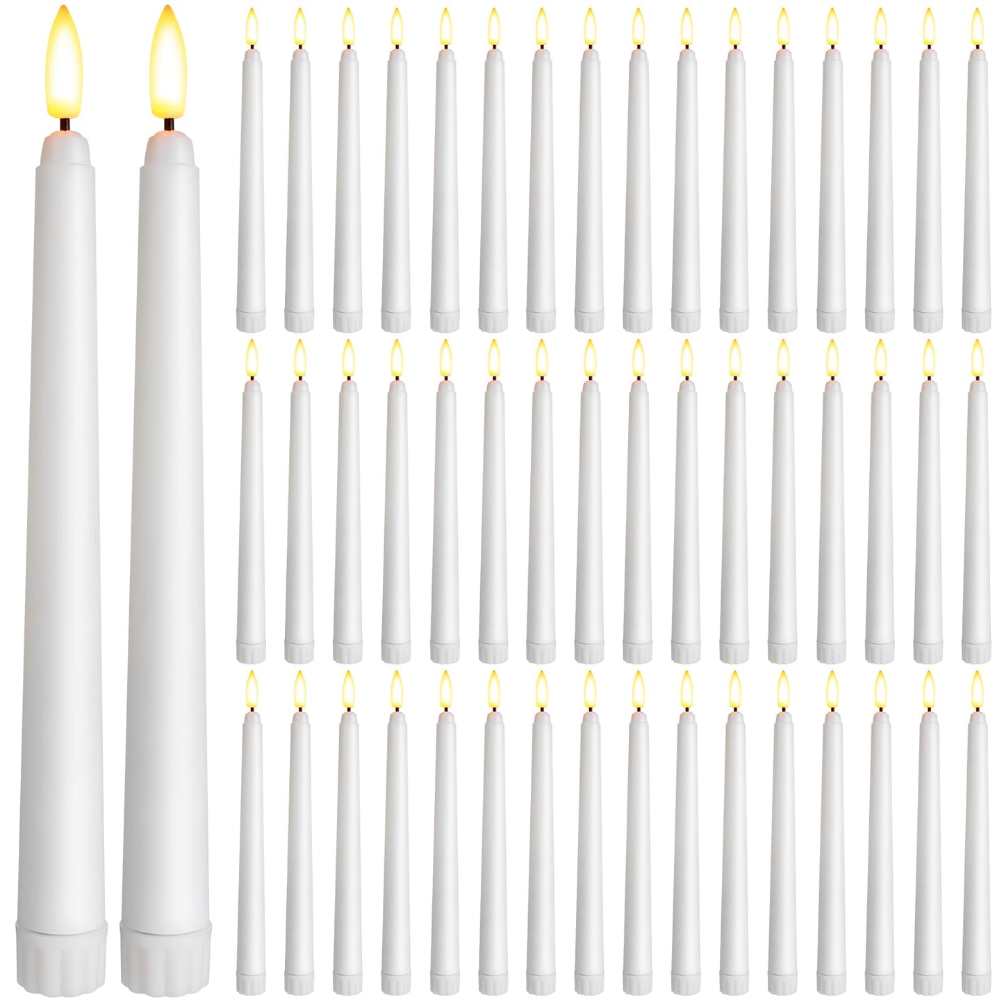 Baquler 50 Pcs 8.5 Inch Flameless Taper Candles Battery Operated Taper Candles Bulk LED Flickering White Candlesticks for Wedding Church Table Centerpiece Halloween Christmas Party Decor