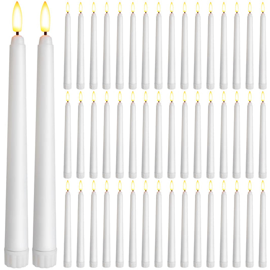 Baquler 50 Pcs 8.5 Inch Flameless Taper Candles Battery Operated Taper Candles Bulk LED Flickering White Candlesticks for Wedding Church Table Centerpiece Halloween Christmas Party Decor