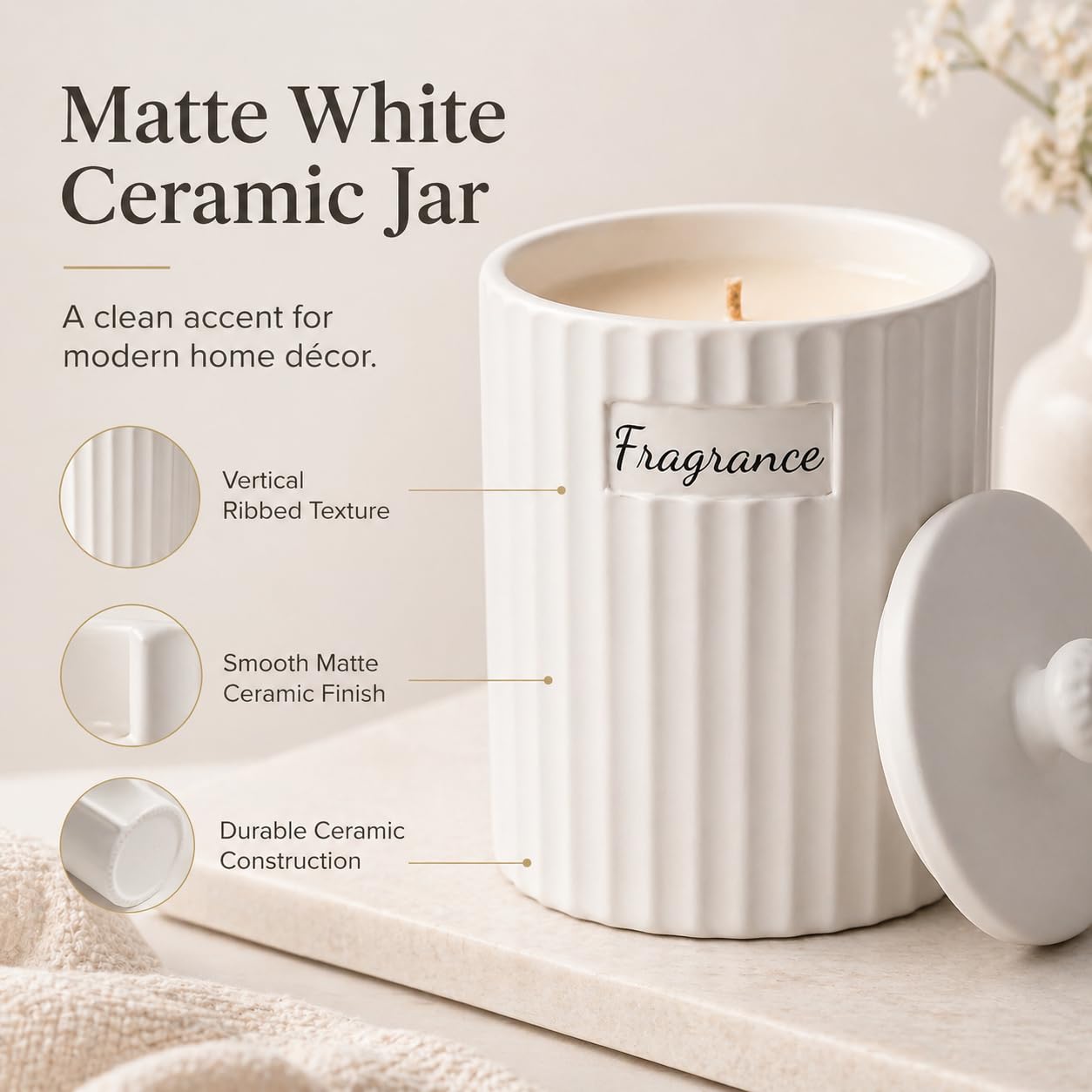 Viyffo Apple Cinnamon Holiday Scented Candle for Women & Men, Non Toxic Soy Candle in Matte White Ceramic Jar with Gift Box Perfect for Winter Gift & Home Decor
