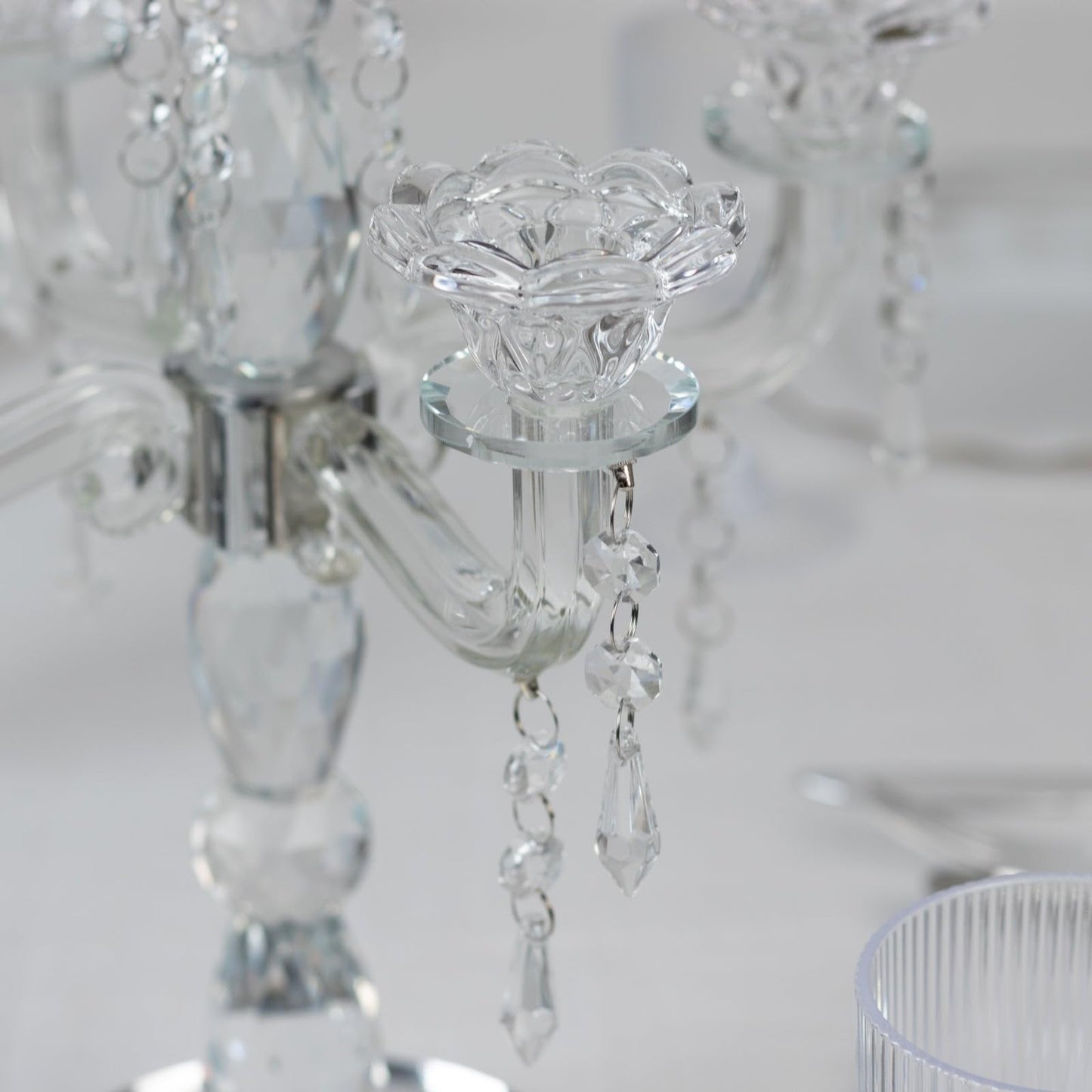 Efavormart Crystal 5-Arm Candelabra Taper Candle Holder with Hanging Prisms & Round Mirror Base – Faceted Cut Glass Design - 14" Tall