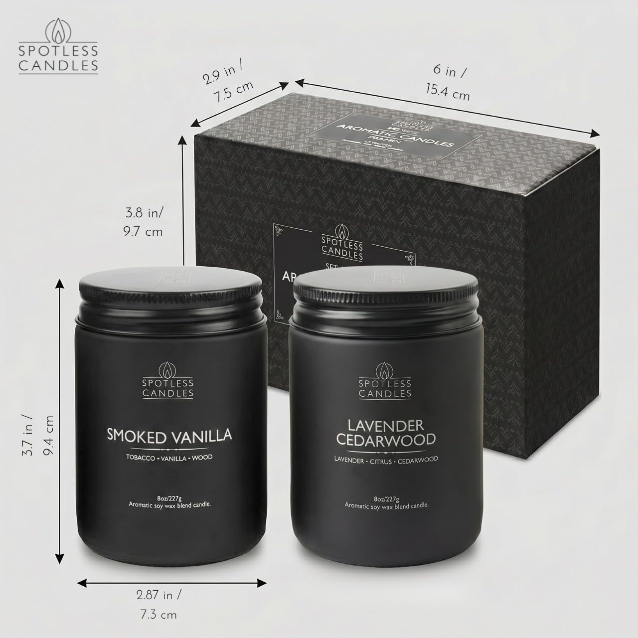 Mens Candle 2 x 8oz Pack Smoked Vanilla and Lavender Cedarwood Scents