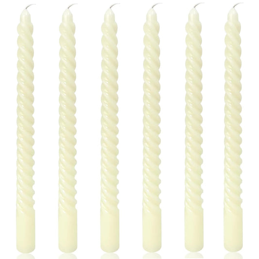 10 Inch 6 Pack Ivory Spiral Taper Candles- 8 Hours Long Burning Twisted Candlesticks Tall Candles for Home Decor Religious Ceremonies Weddings Dinner Holiday Decoration Formal Events (Ivory)