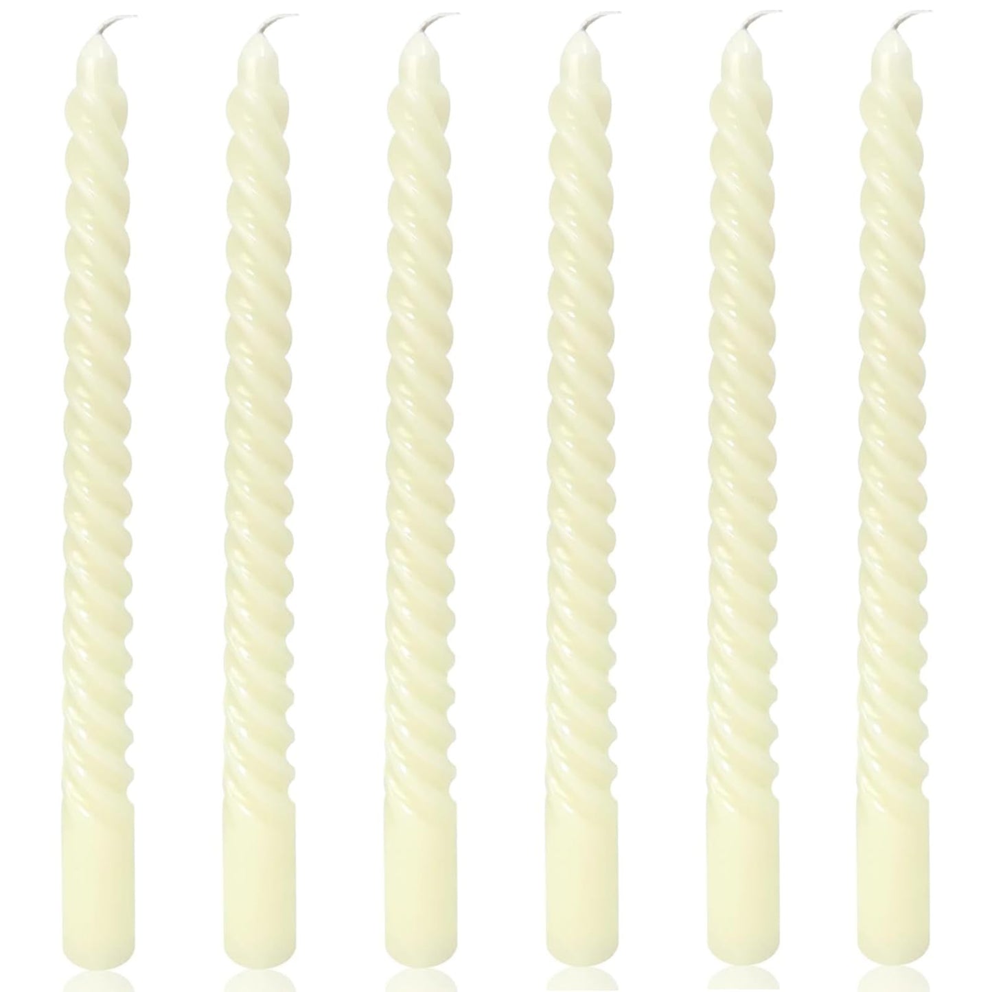 6 Pack Ivory Taper Christmas Candles,Unscented Dripless Taper Candles 10 Inch,Ivory Candlesticks Spiral Dripless 8 Hours Long Burning Time, Ideal for Christmas,Easter,New Years Eve Decoration