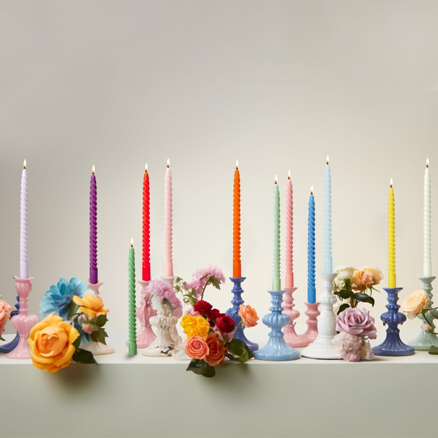 MAITREYA Olive Green Taper Candles Stick Spiral Twisted Candles-Set of 12 for Decoration Weddings Party Church-Unscented Dripless Candles,10inch(F-Olive)