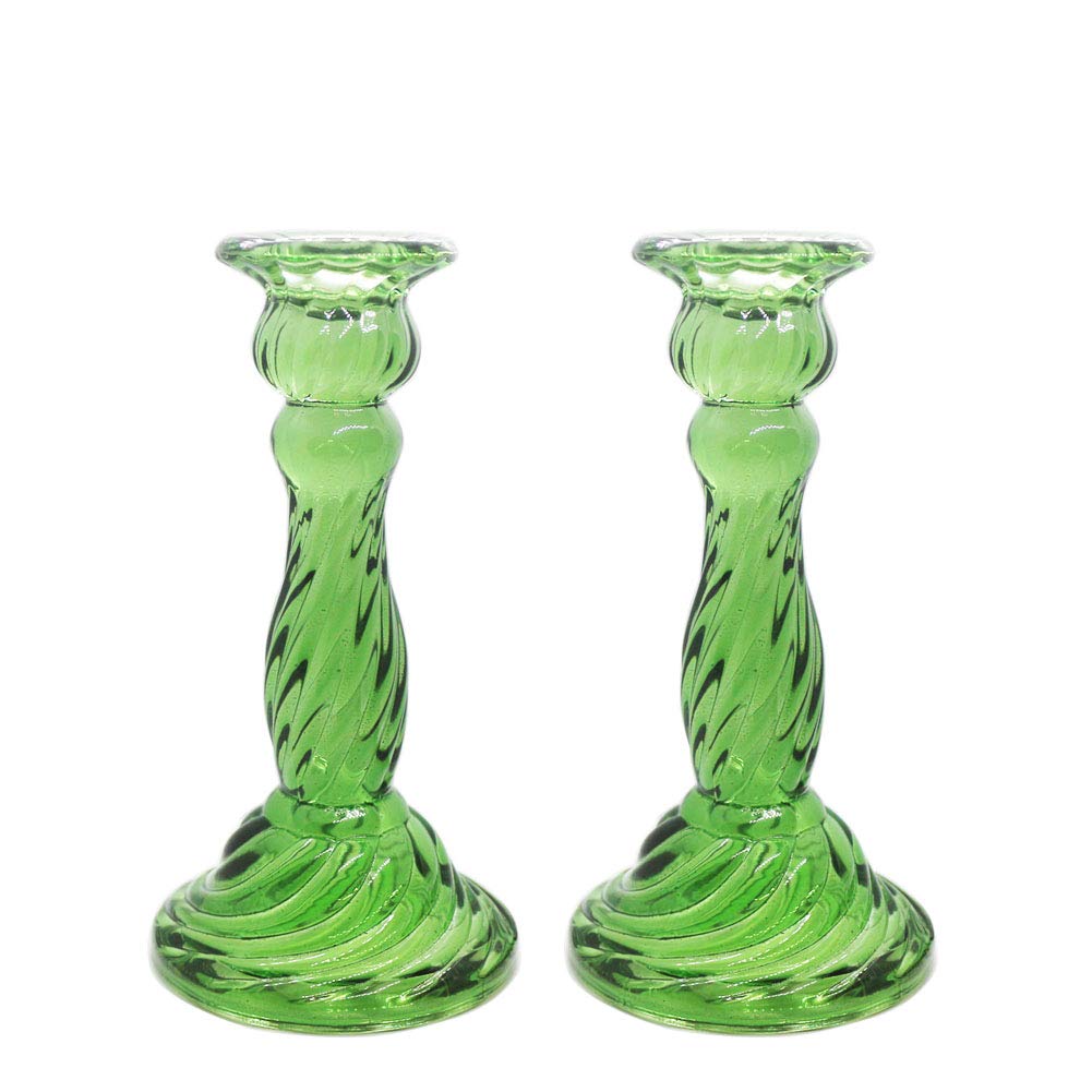 Vintage Glass Candlesticks Candles Holders Candelabras Wedding Celebration Centerpiece Taper Candles Holder 6.4" Tall, Pack 2