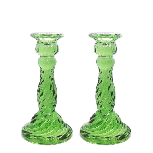Vintage Glass Candlesticks Candles Holders Candelabras Wedding Celebration Centerpiece Taper Candles Holder 6.4" Tall, Pack 2