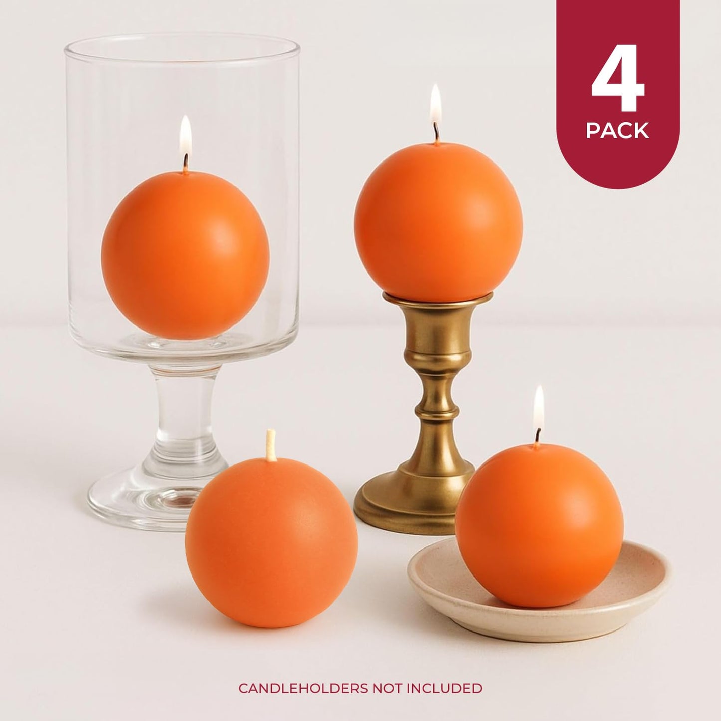 Biedermann & Sons Cantaloupe Round Candles (Set of 4), Unscented Dripless Balls, 2.5" Spheres, 8 Hour Burn, for Table Centerpieces and Seasonal Styling