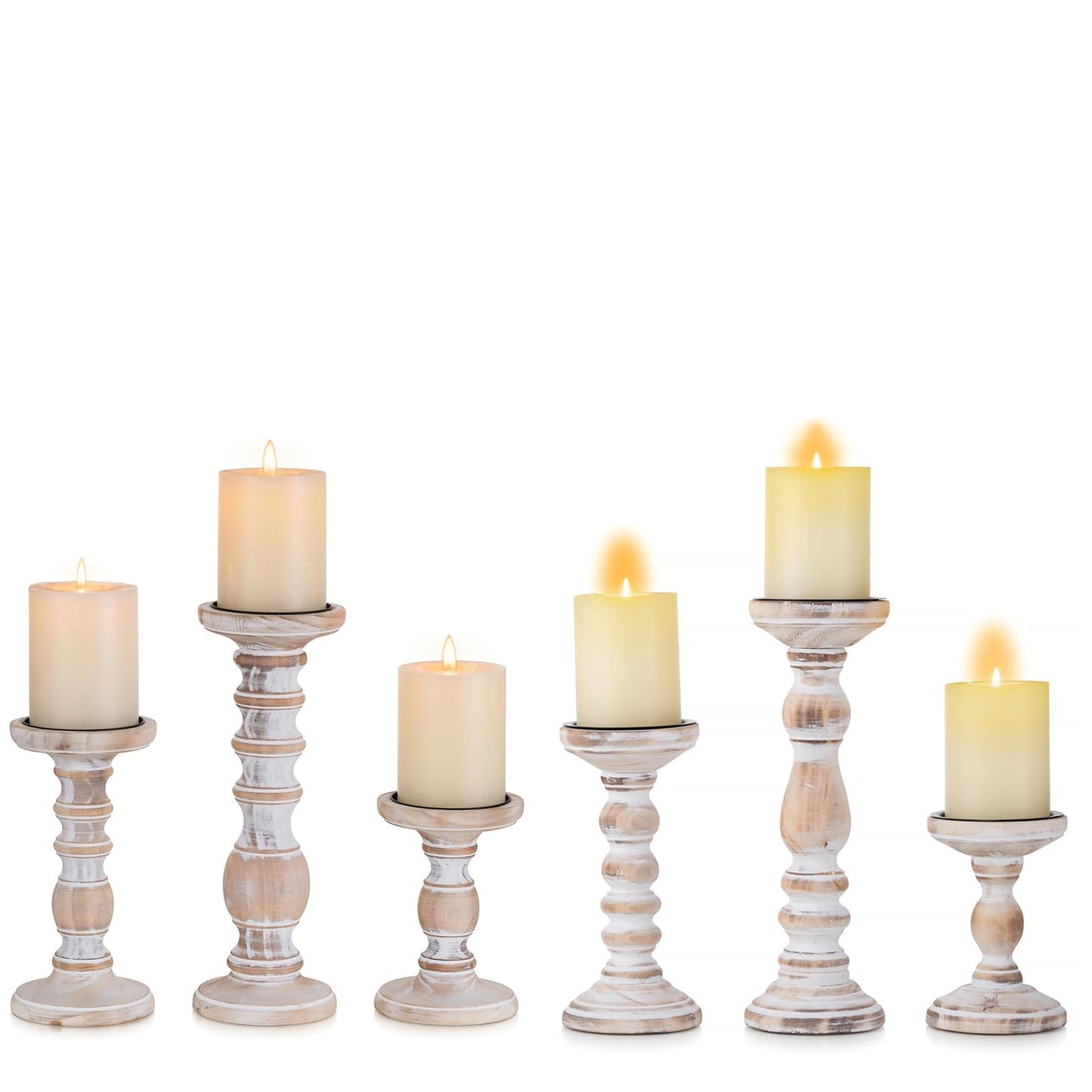 Wood Candle Holders for Pillar Candles - Tall Rustic Candle Holder (Set of 3), Large Farmhouse Candle Holders Candle Stand, Pillar Candle Holder Set for Table Centerpiece, Fireplace, Home, White