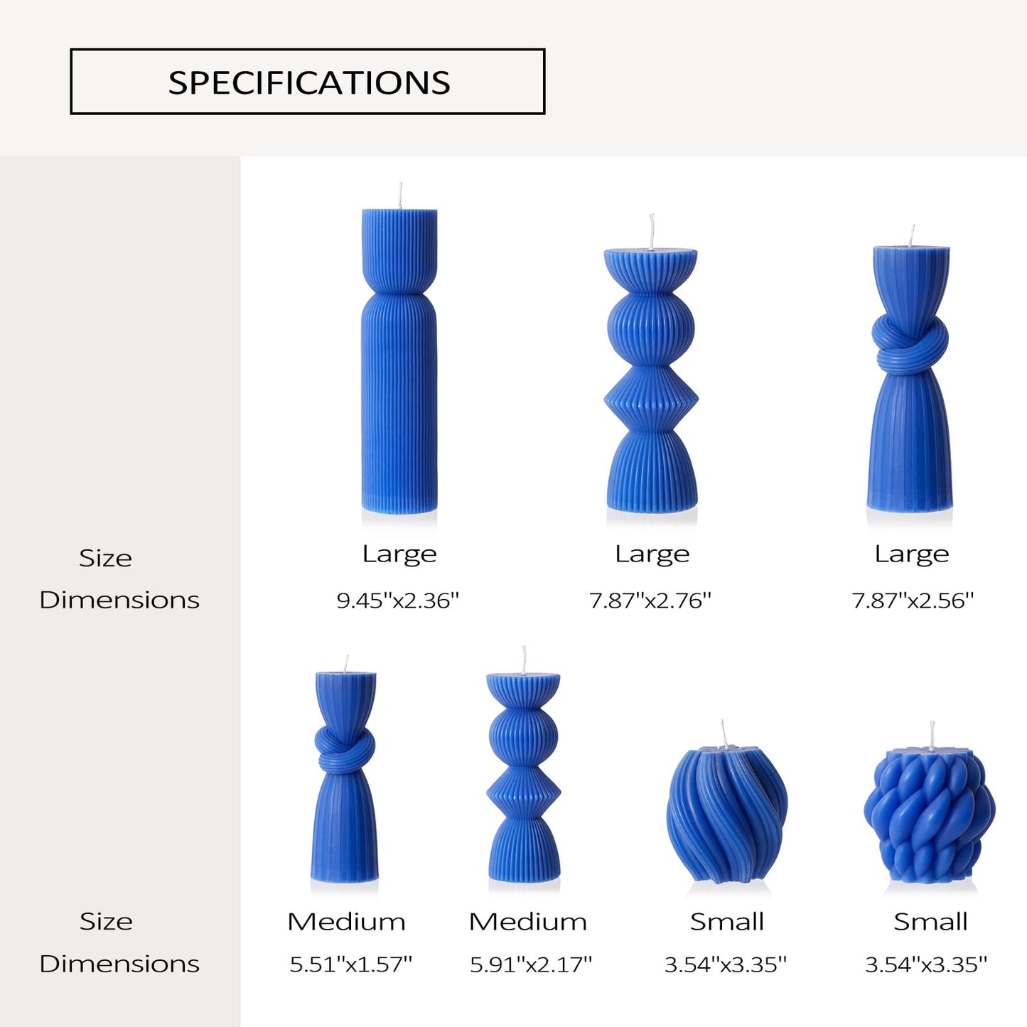 7 Pcs Large Ribbed Pillar Candles - Handmade Soy Wax Candles for Home Decor, Modern Shelf Decor, Housewarming Gift, Aesthetic Room Decor (Blue)