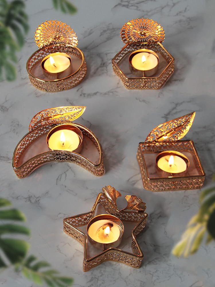 Candlestick Holders Gold Star and Moon Candlestick Electroplating Tea Candle Holder Home Living Room Decoration Candle Holders (Color : 1)