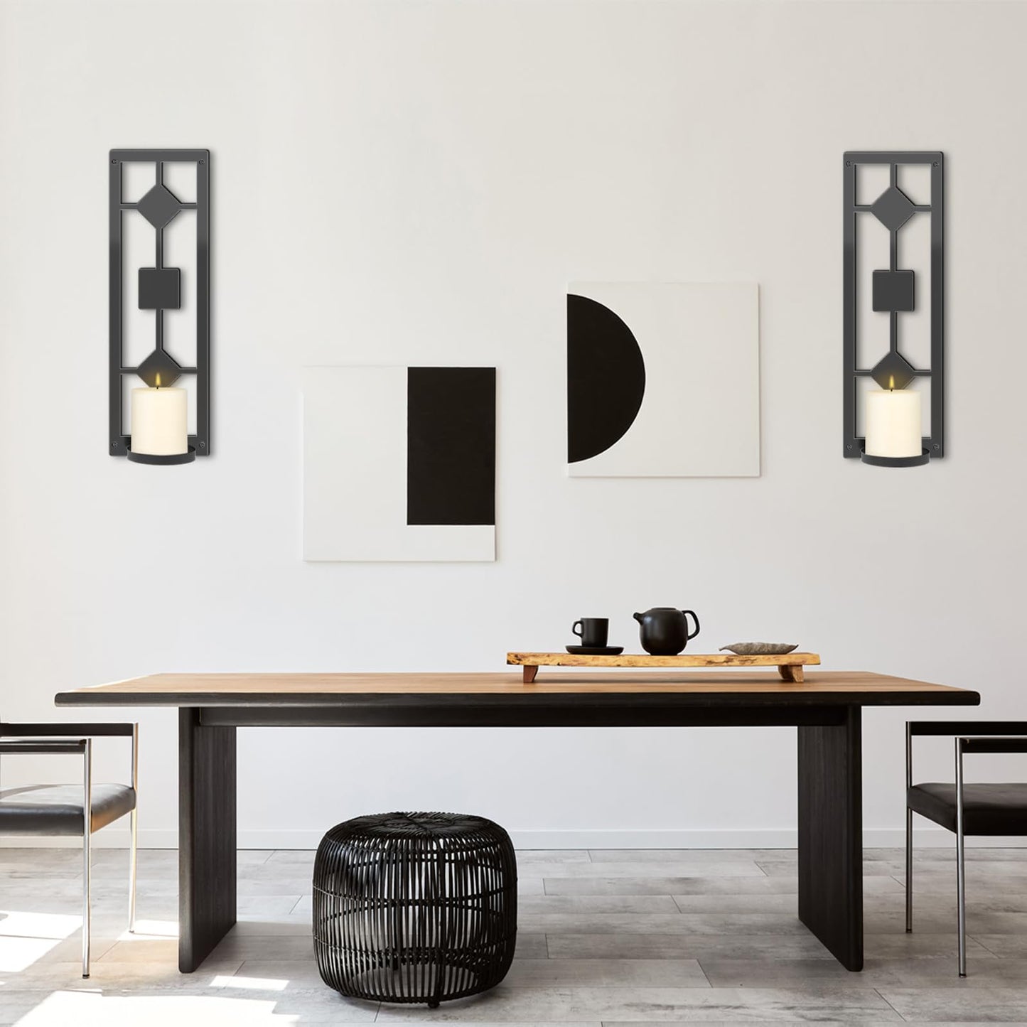 OYEFLY DIY 2 Pcs Wall Sconce Candle Holder,Metal Wall Art (Black)