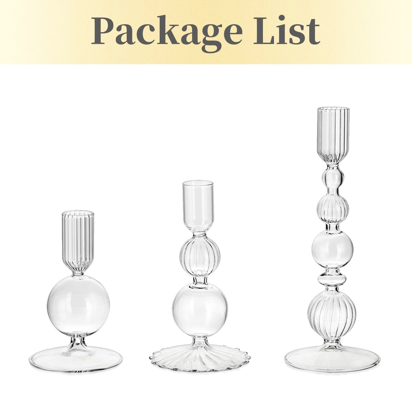 Hewory Glass Candlestick Holders Set: 3PCS Clear Candle Holder Taper Candle Holders Bulk, Crystal Ribbed Candle Sticks Holder Decor for Table Centerpiece Wedding Christmas Thanksgiving Dinner