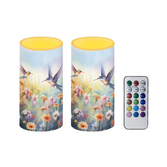 NETILGEN Flameless Candles Battery Powered Set of 2 with Timer Remote Color Changing Breathing Lamp Waterproof Fake Candle for Home Table Centerpiece Decor, Hummingbird Daisy Purple