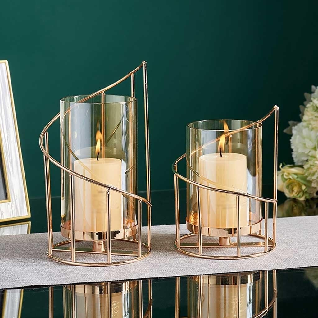 Candlestick Holder Golden Metal Candle Holder Multifunctional Glass Vase Glass Candle Holder Table Decoration Candle Modern Home Decoration Candle Holders (Size : Small)
