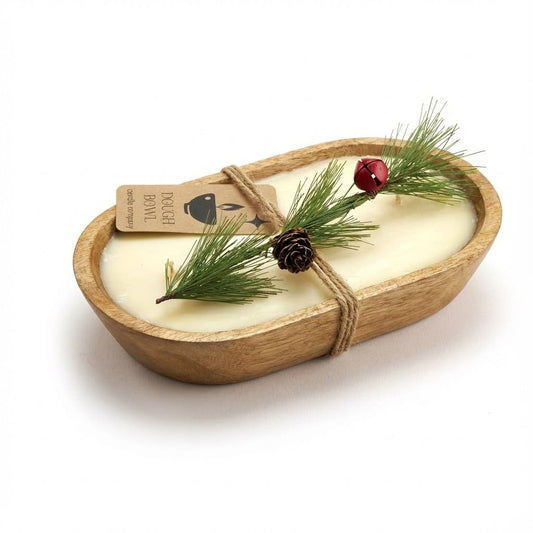Dough Bowl Candle Co. Christmas Tree Soy Candle - 3 Wick Rustic Farmhouse Decor Odor Eliminator in Ornamental Wooden Bowls, 20 Ounce All-Natural Gifts for Women and Men, Wooden Decor Dough Bowls