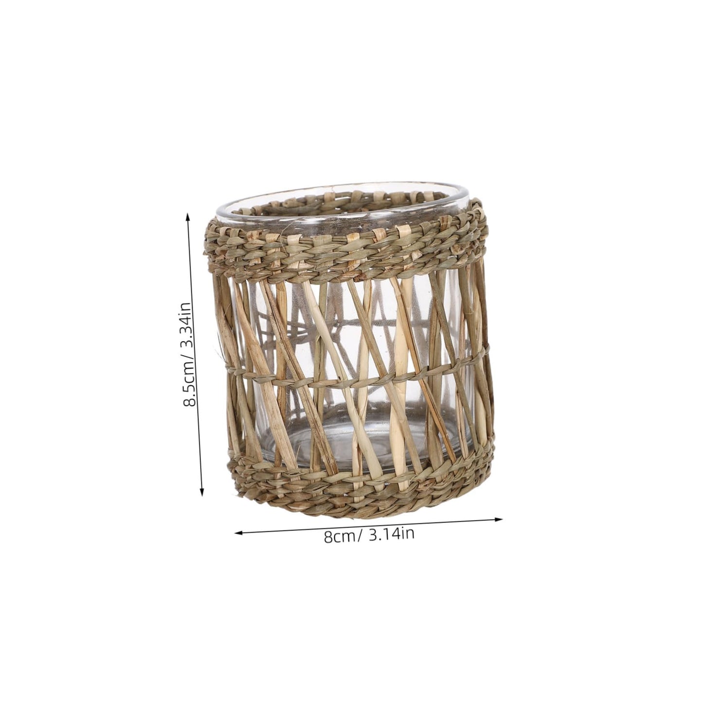 INOOMP Glass Candle Holder with Straw Woven Sleeve, Elegant Tea Light Candleholders for Desktop and Banquets, Aromatherapy and Home Decor, Party and Wedding Table Centerpiece