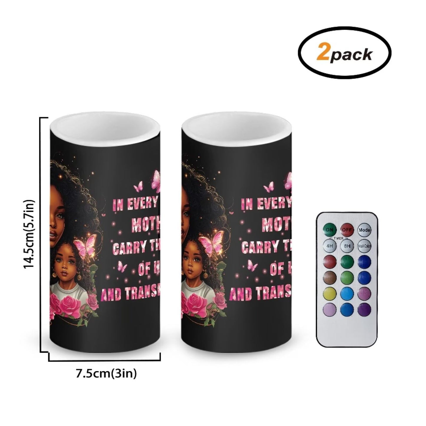 Luarisgur Gift for Mom Battery Powered Candles with Remote and Timer African Mother Daughter Decorations LED Flameless Flickering Candles for Indoor Gifts Holiday Decor Home Party Festival Set of 2