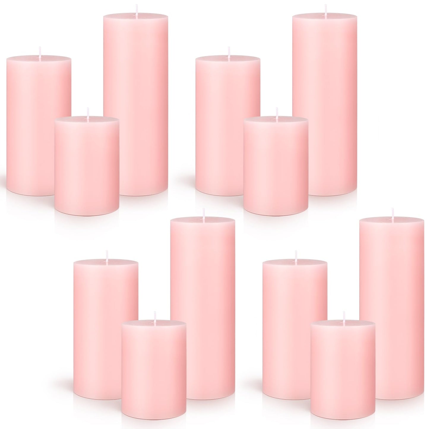 Sumind Set of 12 Pillar Candles Bulk 3"x 4", 6", 8" Dripless Unscented Poured Candles Long Clean Burning Tapers for Wedding Rustic Party Spa Bath Home Decor Relaxation All Occasions(Pink)