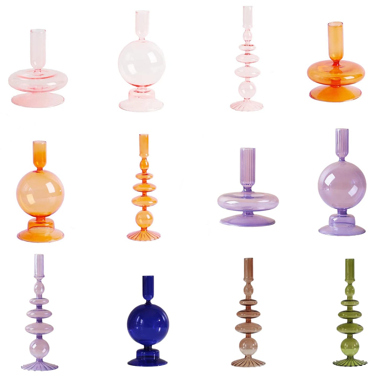 Ddewing Glass Candlestick Holders Simple Creative Glass Vase Candle Holder Colorful Glass Pillar Candle Stand Candlestick Wavy Elegant Glass Candlestick for Home Centerpiece (Pink C)