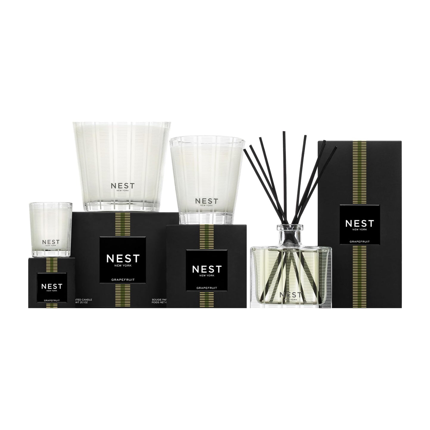 NEST New York Scented 3-Wick Candle, Grapefruit - 21.2 oz - Up to 100-Hour Burn Time - Reusable Glass Vessel