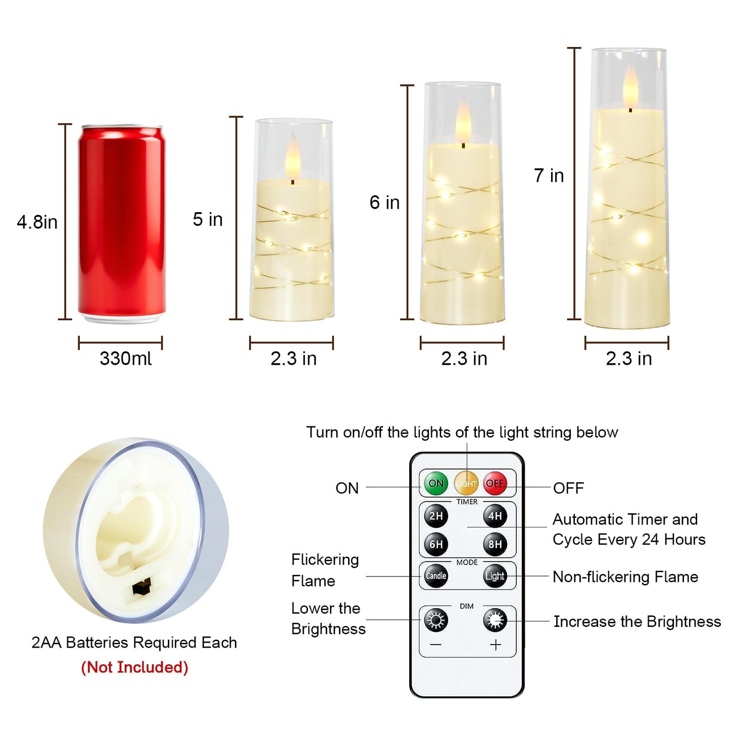 Raycare Flameless Candle with Remote Timer, 3 Flickering Acrylic Battery Operated LED Pillar Candles with Embedded Star String for Christmas, Wedding, Home Table Decor, and as a Gift (Ivory White)