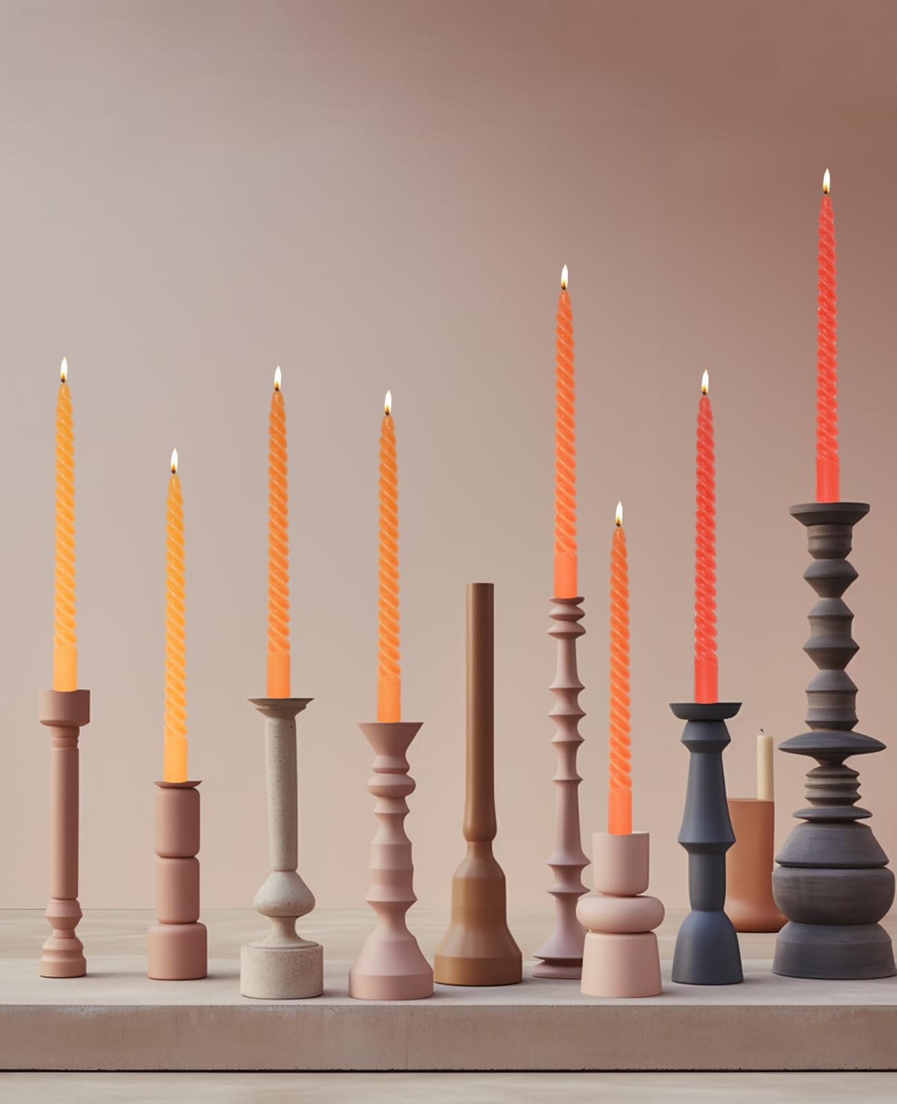 LPUSA Light Pink Tall Taper Candles Spiral Candle Sticks,Unscented Pastel Candle for Holiday,Wedding and Home Decoration,10inch,12 Pack(E-Light Pink)