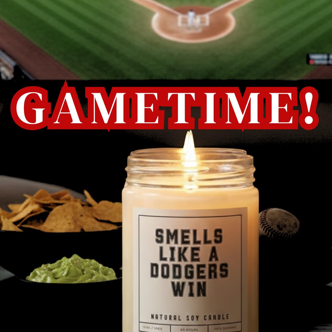 Smells Like a Dodgers Win Sports Candle - Scented Soy Wax Candle (8.0 oz) 50-60 Hour Burn Time, Cotton Wick, Frosted White Glass Jar, (Vanilla)