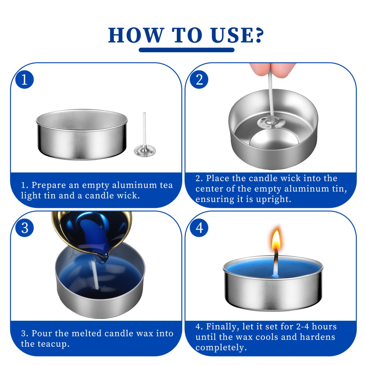 TEHAUX 100pcs Aluminum Tea Lights Cups, Empty Case Candle Wax Containers with 100pcs Candle Wicks, Metal Tea Light Tins for Wedding Centerpieces, Party, Dinner, Home Decor