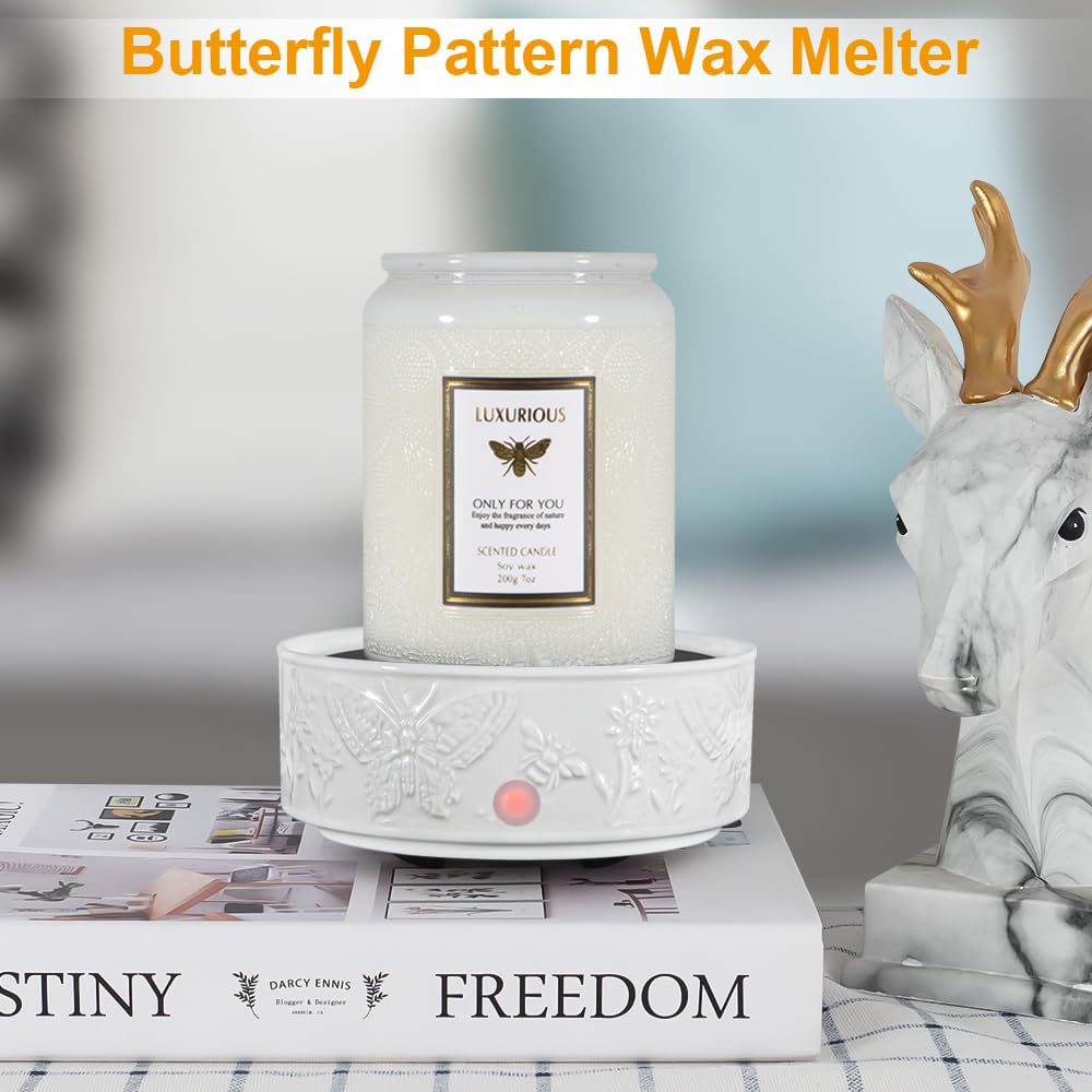 kobodon Wax Melt Warmer for Scented Wax,Ceramic Wax Warmer Fragrances Candle Oils, Home Fragrance Wax Burner,True White Electric Candle Warmer as Gifts for Mom Women(Butterfly)