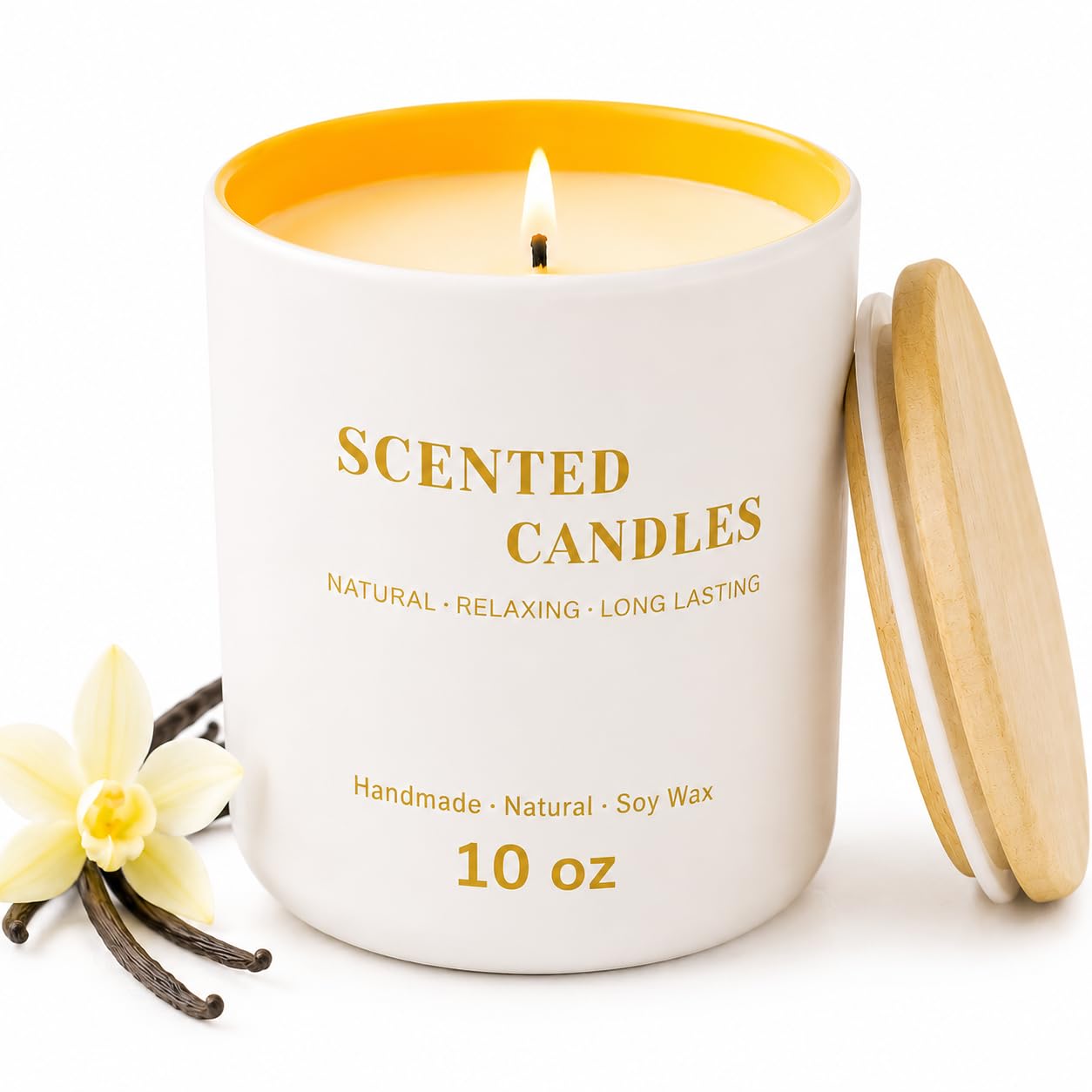 Lanttu Vanilla Scented Candle for Home Decor, 10 oz Natural Soy Wax Jar Candles, 39 Hours Long Lasting Burning Candles for Mom Friend Birthday Housewarming Gift