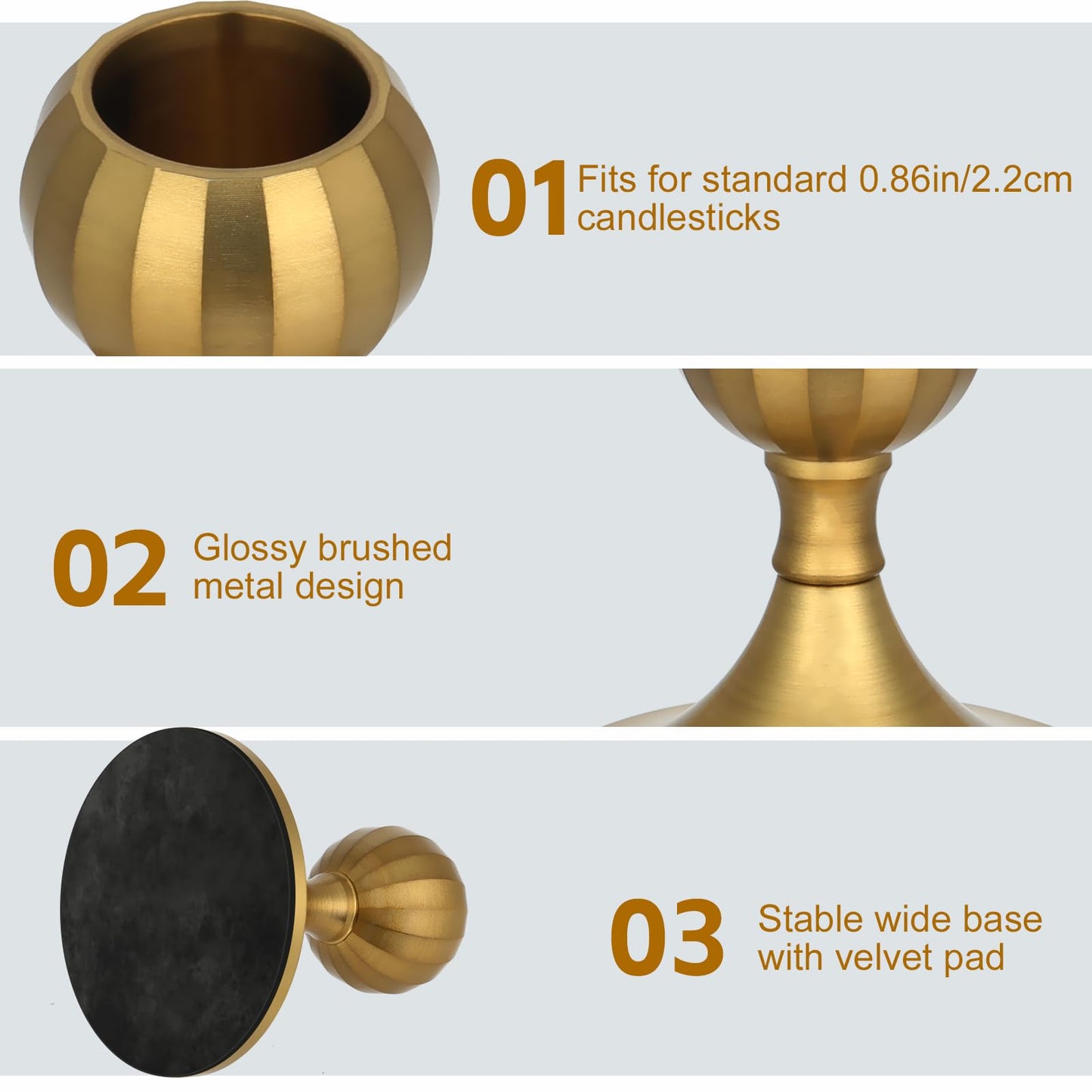 Mofunci Candlestick Holders Taper Candle Holders, Gold Candle Stick Holders Decor for Wedding Christmas Birthday Party Holiday, Short Candle Holders for Table Centerpieces Home Decor, Set of 2