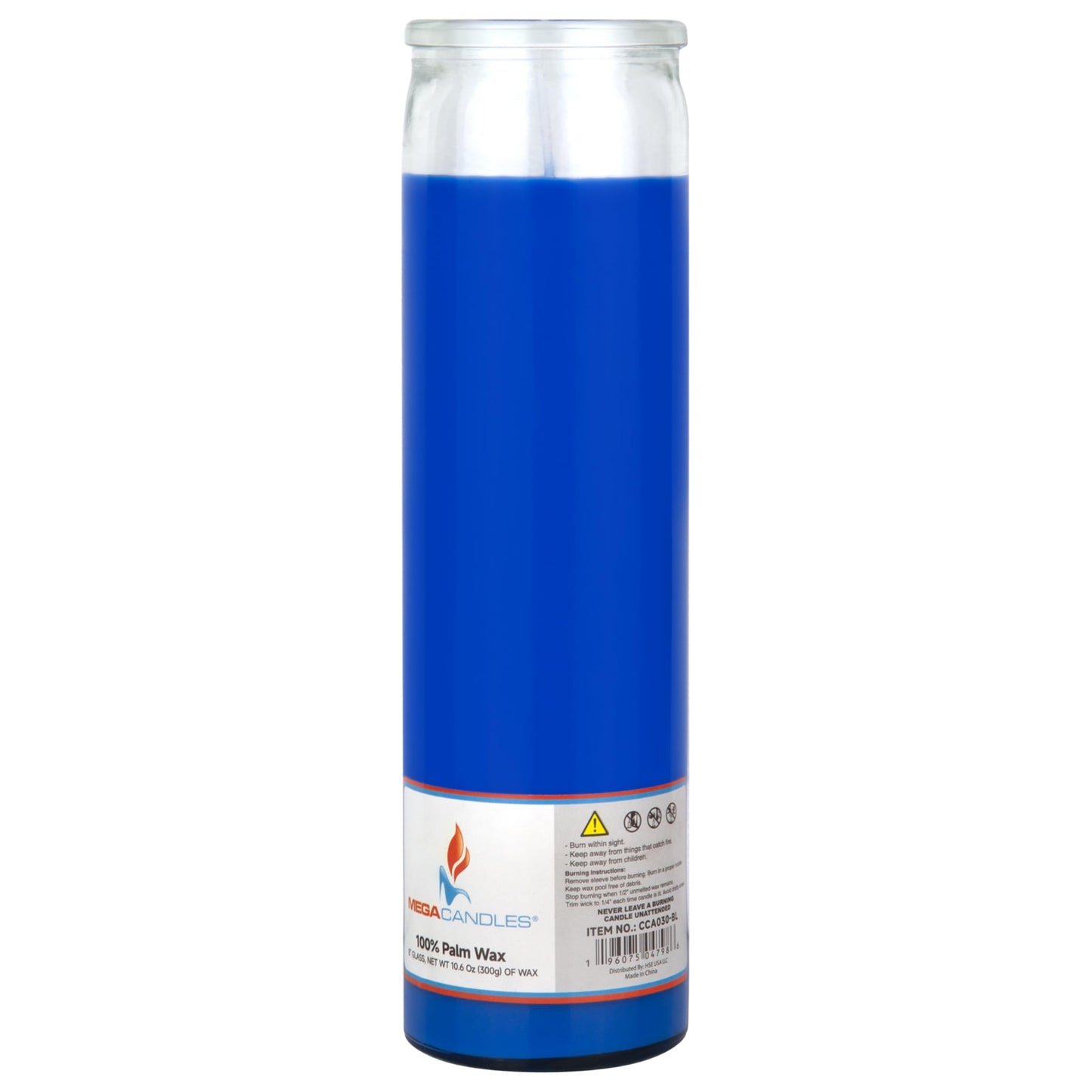 Mega Candles 1 pc Unscented Blue Glass Container Devotional Prayer Candles, Shortening Wax Candle 2 Inch x 8 Inch, Sanctuary, Vigils, Prayers, Spiritual, Blessings, Religious, Altar, Remembrance