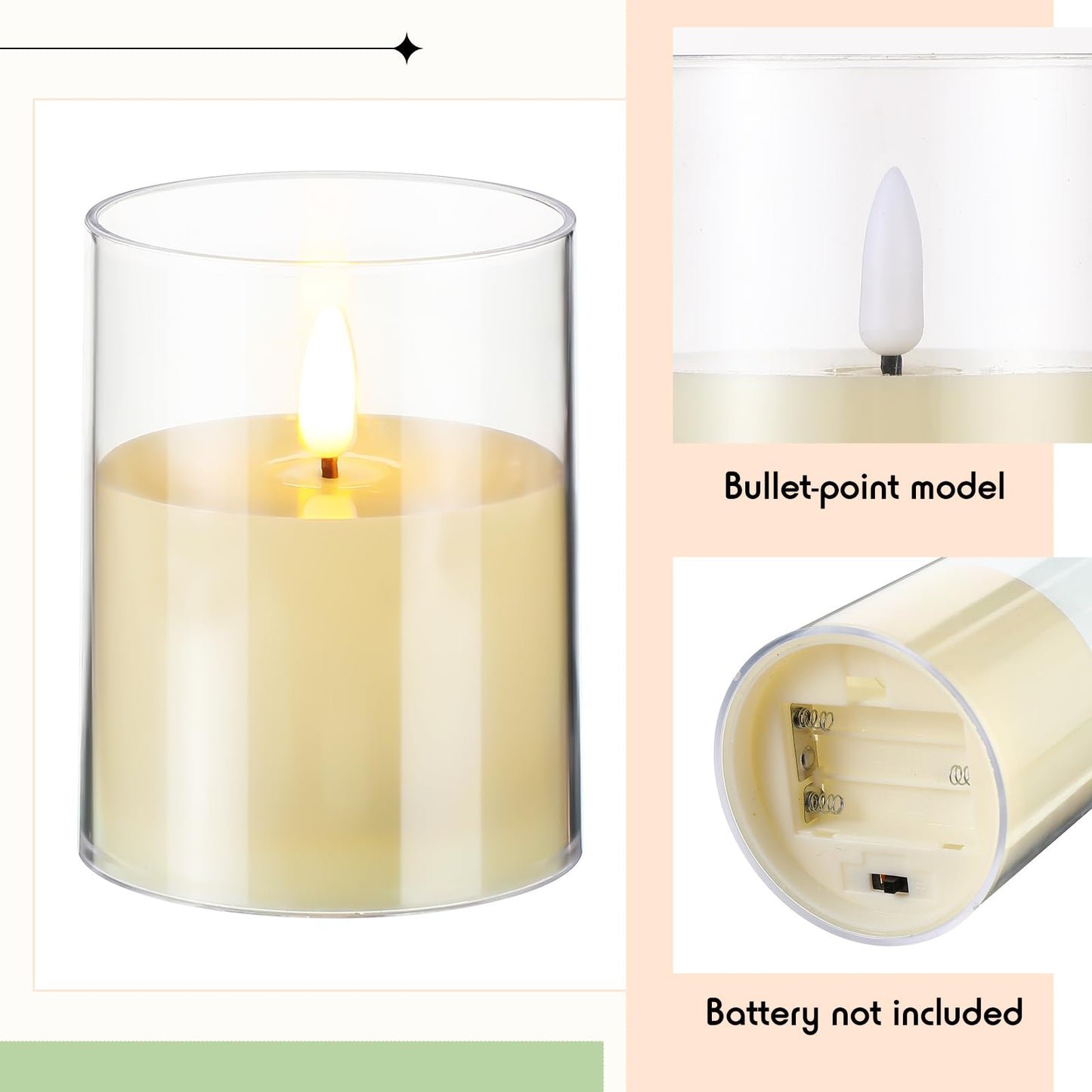 Yunlly 12 Pcs Rose Candle Rings with Flameless Candles Sets, Artificial Flower Eucalyptus Wedding Centerpiece 3 Inch Pillar Candleholders Wreaths for Wedding Party Mother's Day (White)