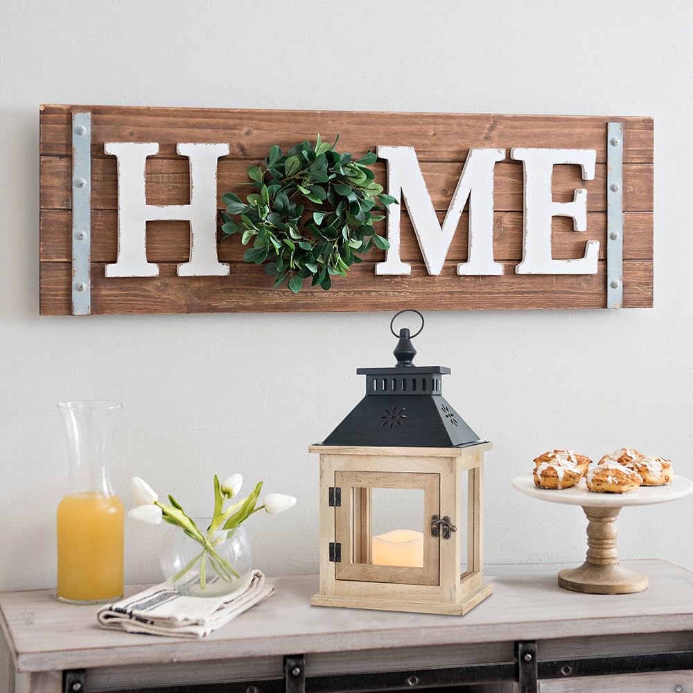 NEEDOMO 13" Farmhouse Decor Wooden Candle Lantern Indoor, Large Table Centerpiece Lanterns Decorative Outdoor, Hanging Rustic Candle Holders for Shelf Wedding Living Room Patio