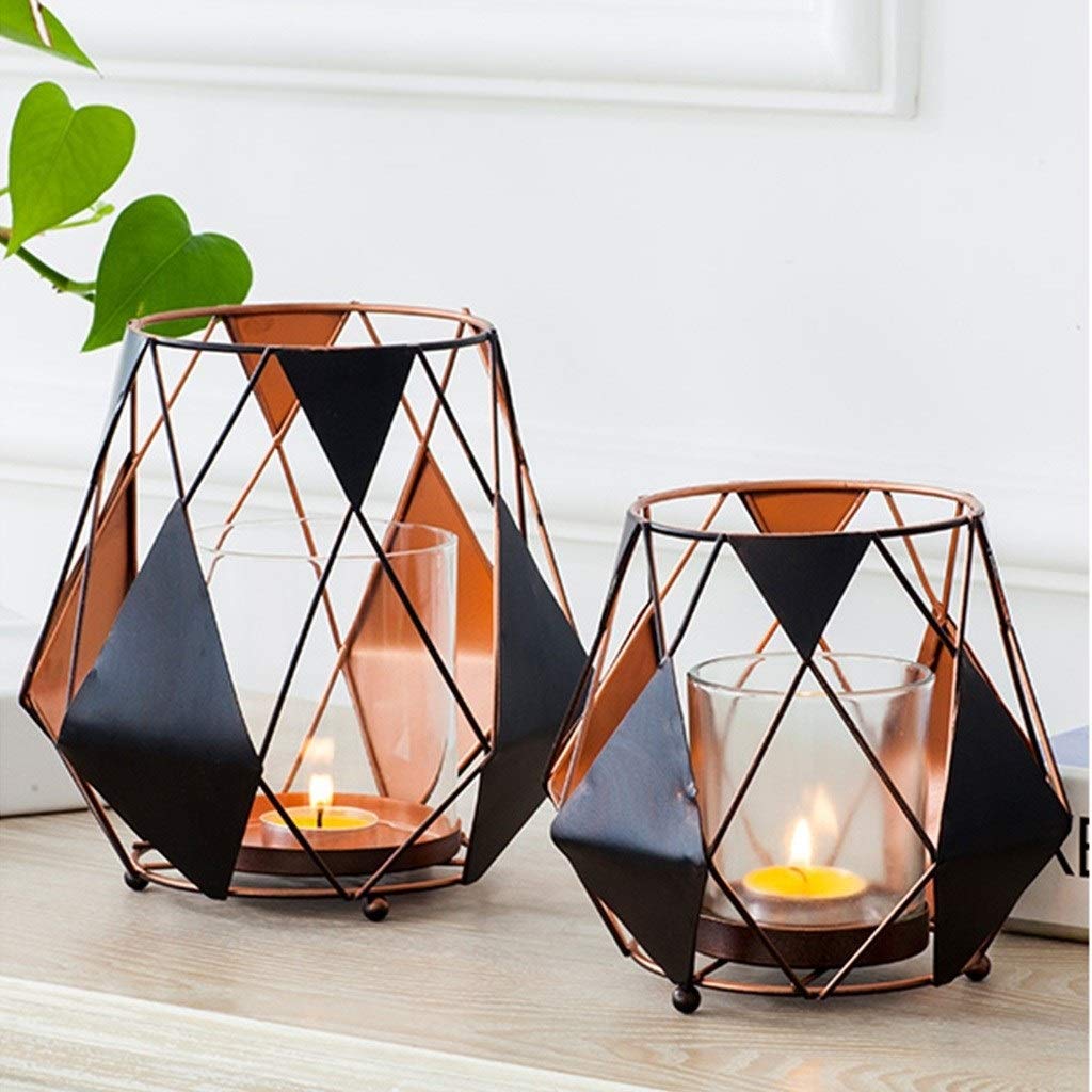 XILIN-1987 Candle Holderss Wrought Iron Glass Candlestick Creative Romantic Home Decoration Candle Holder Decorative Candlestick (Size : B02)