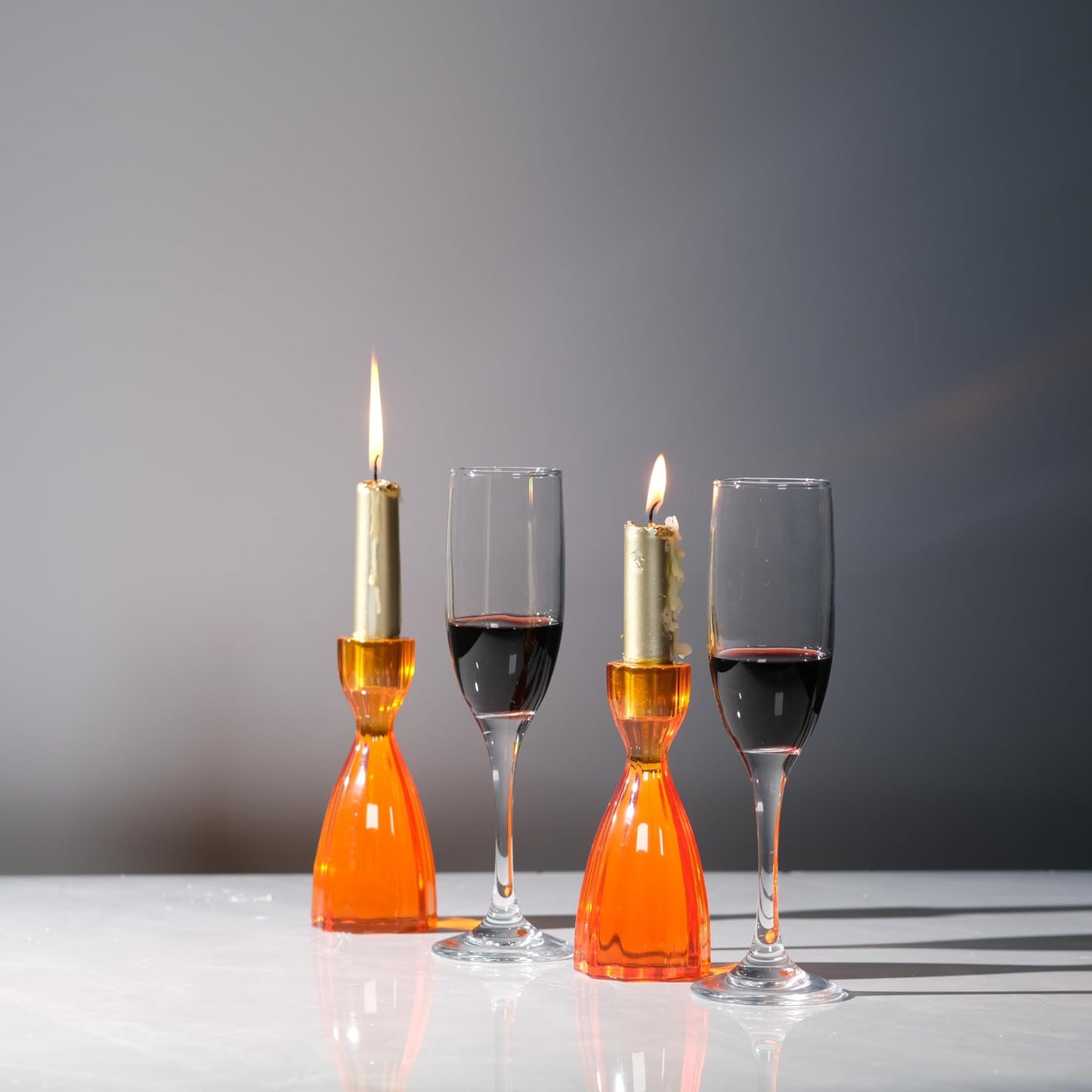ICNBUYS Twizzle Twist Candle Holder, Decorative Candlestick for Table Display, Romantic Decoration, Unique Home DÉCOR Aesthetic, Housewarming Gift, Orange Height 5.7 inches Set of 2 - Resin