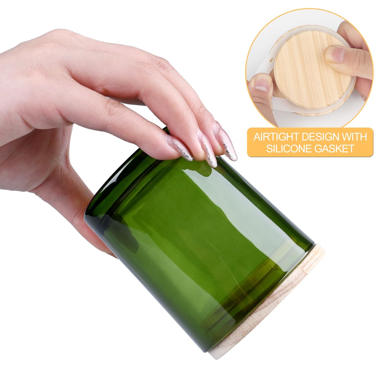 SHOWIN Thick Candle Jars for Making Candles 16 Pcs, 7 OZ Empty Jars with Wood Lids for Candle Making, Sample Container, Green