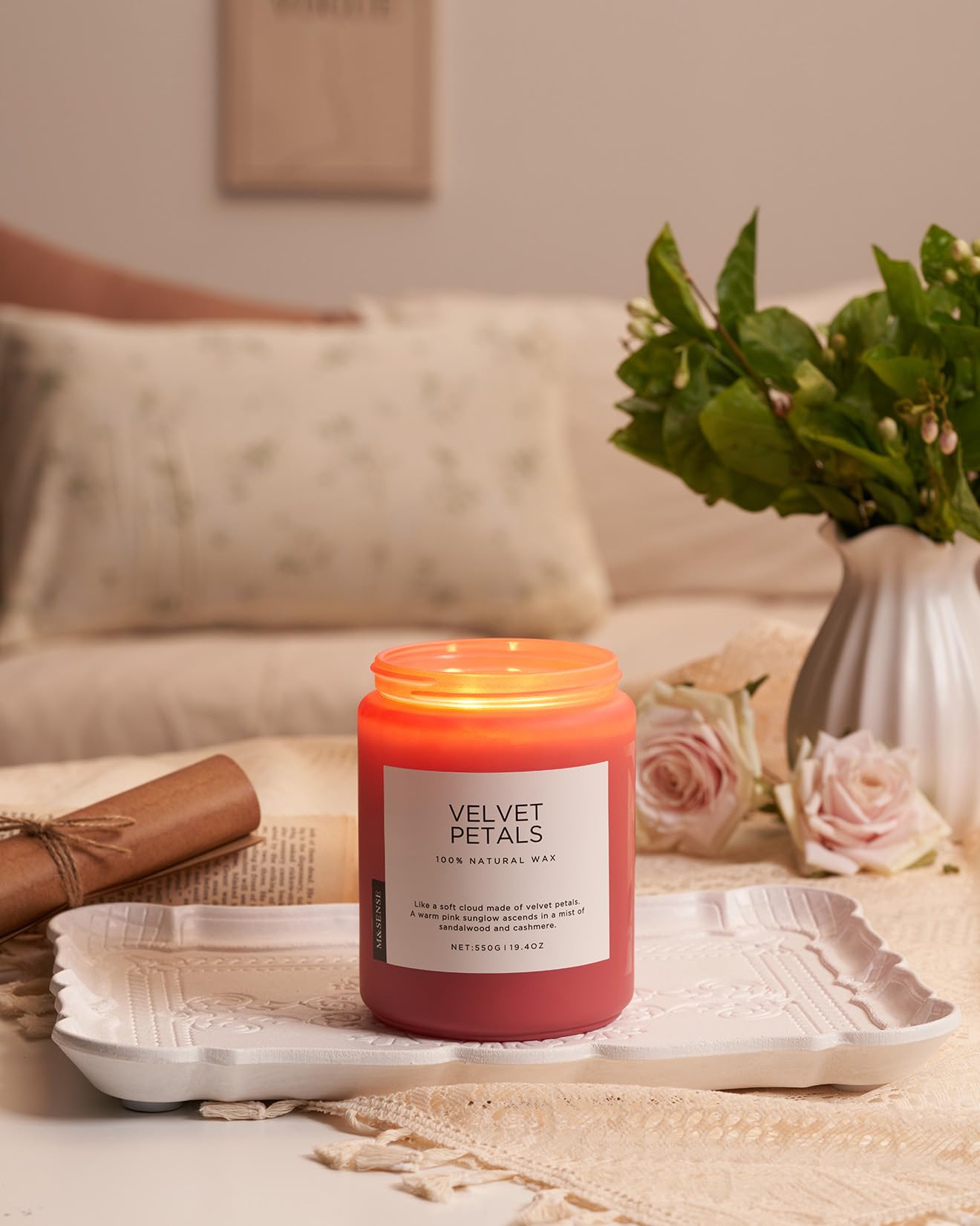 M&SENSE Sandalwood Rose Scented Candle, 19.4oz Large Soy Wax Candle for Home, 110 Hour Long-Lasting Non-Toxic Floral Aromatherapy Candle, Relaxing Self-Care Graduation Gift for Friends Daughter Son
