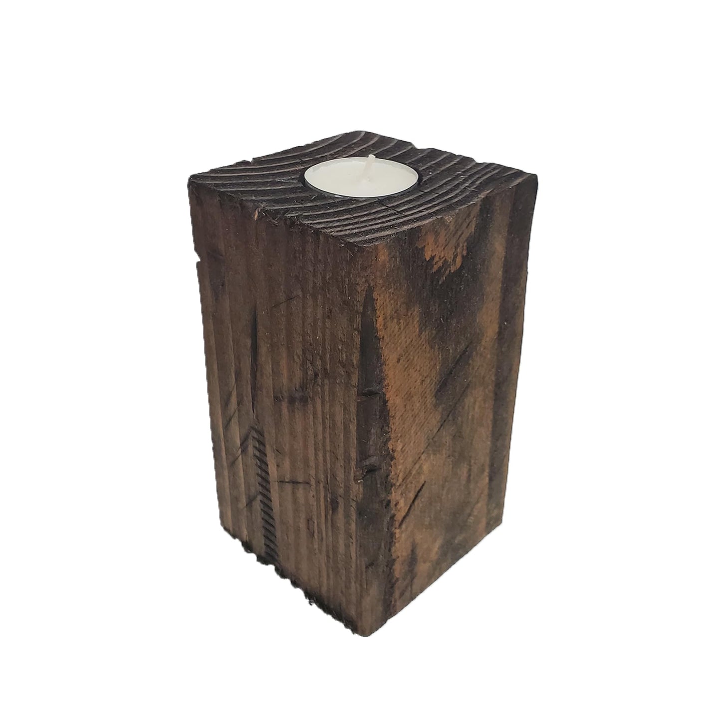 6" Tall Wood Tea Light Candle Holder Block (Distressed Espresso)