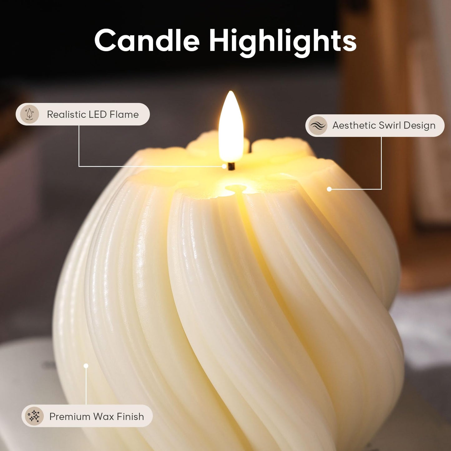 Girimax Cream White Swirl Flameless Candles with Remote, Aesthetic Twirl LED Pillar Candle Housewarming Gift Home Shelf Decor 1 Pack