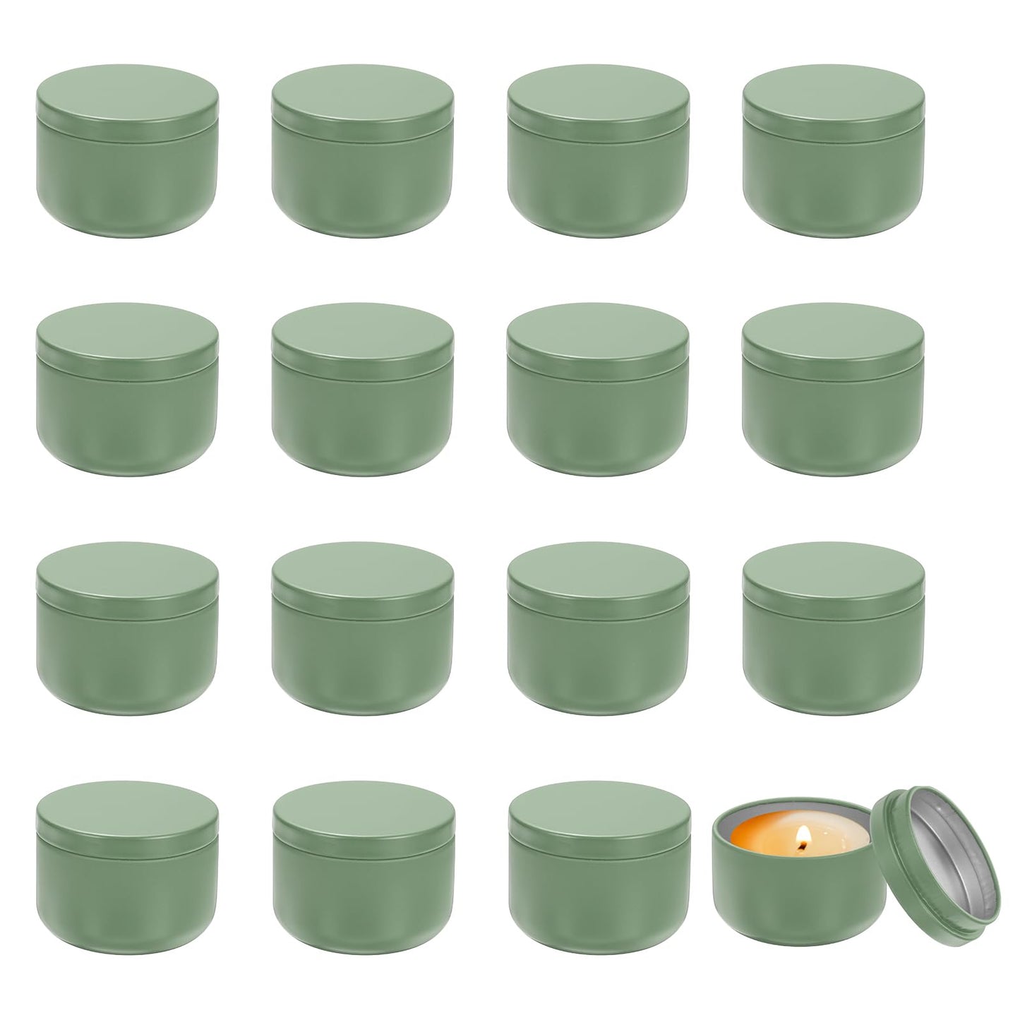 MECCANIXITY 3oz Candle Tins, 16pcs Metal Candle Tins Jars with Lids Round Empty Tin Can Containers Bulk for Storage Tea and Making DIY Arts Crafts Christmas Gifts, Green