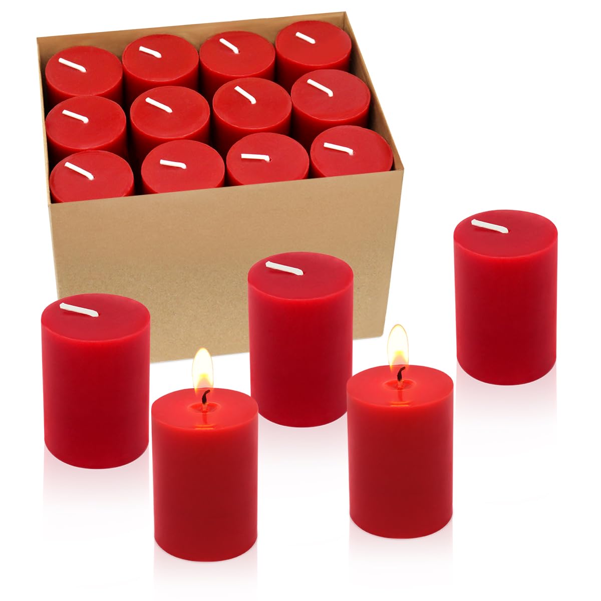 24 Packs Red Votive Candles, Small 2.0 Inch Unscented Wax Solid Colored Candles for Christmas Wedding, Party, Holiday & Home - 12 Hours Burning