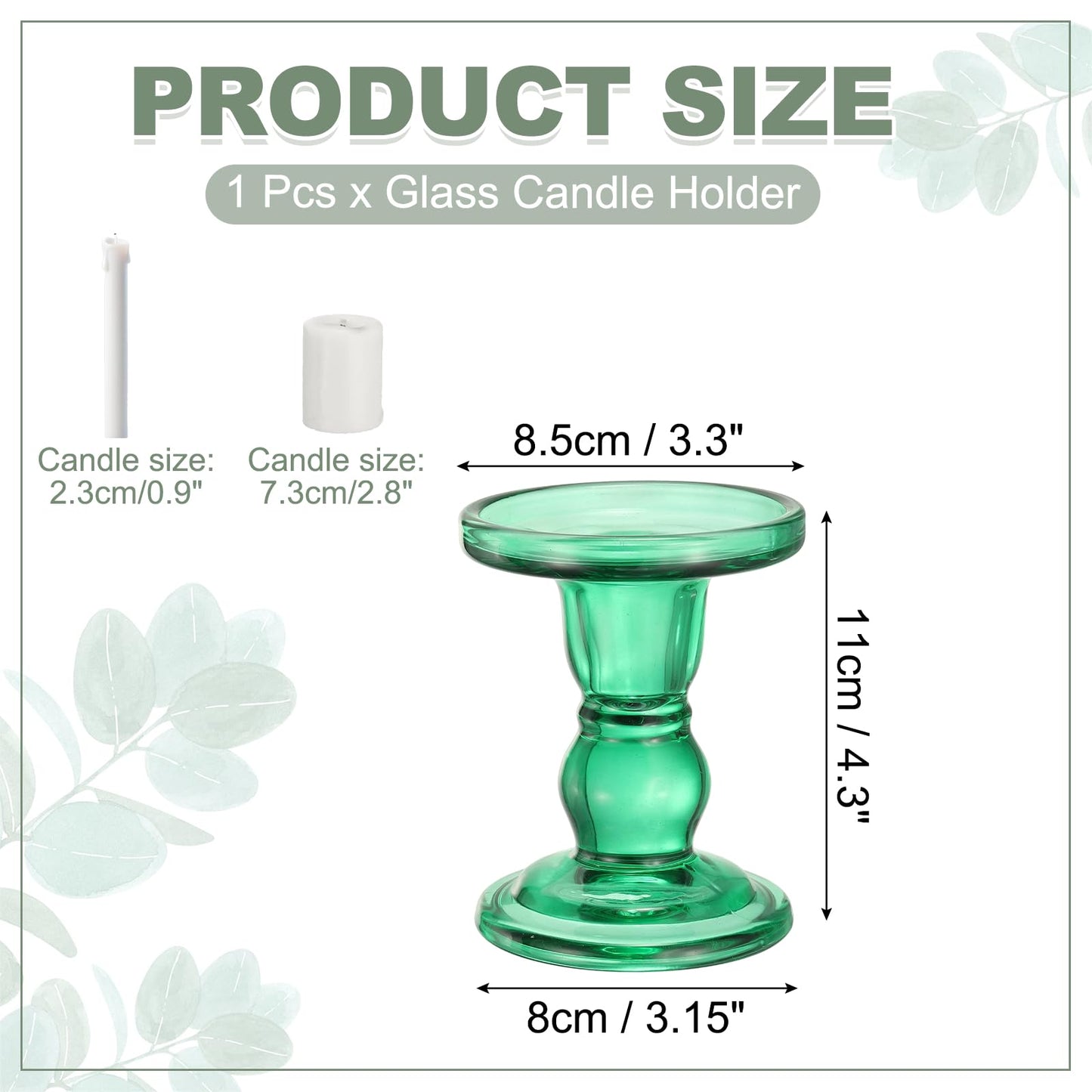 uxcell 11 cm Glass Candle Holder for Taper/Column Candles, Candle Holders Tealight Stand Candlestick for Tealight Wedding Table Centerpiece Home Decor, Green