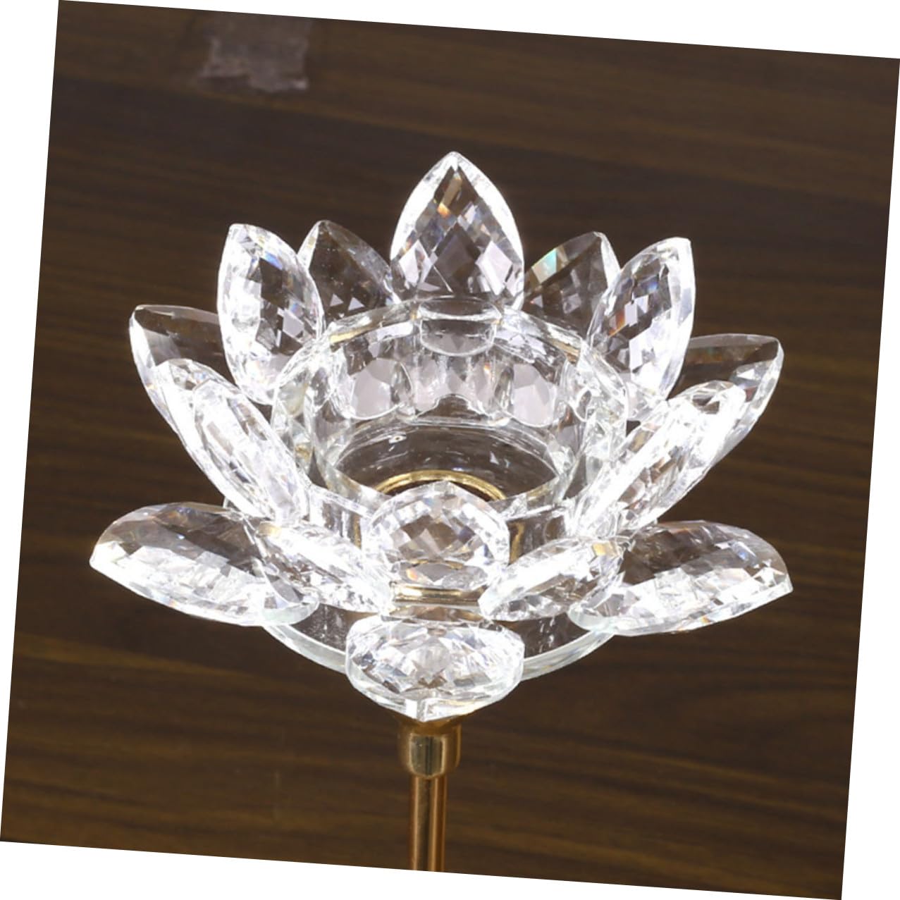 Ipetboom Crystal Lotus Candleholder Small Metal Candle Stand Romantic Dining Room Candlestick Decor for Candlelight Dinner