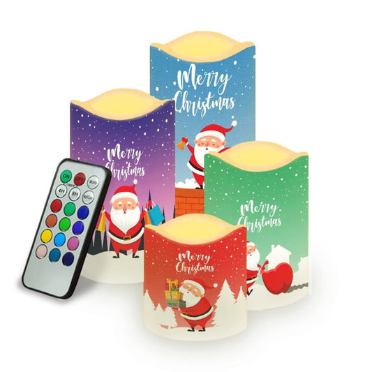 Cozeyat Merry Christmas Flameless Electric Candles Battery Operated,4 Packs Flickering Real Pillar Tealight LED Candles Multi Color for Xmas Home Party Cocktail Decoration