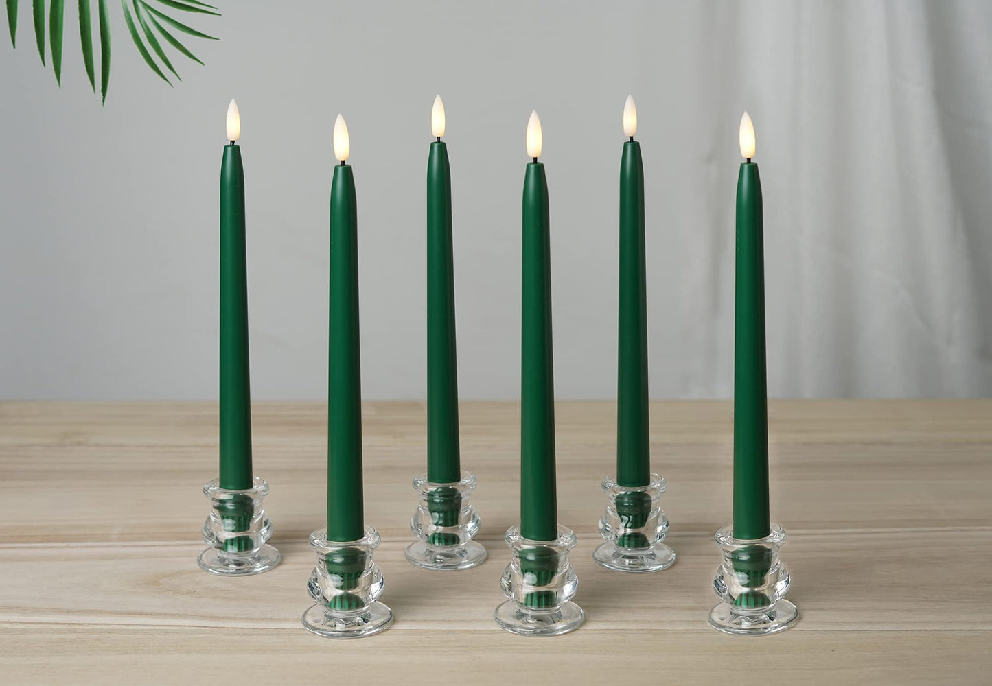 Stmarry Green Flameless Taper Candles with Remote Control - 11 Inch LED Candlesticks Battery Operated, Realistic 3D Flame with Wick, Timer, Christmas Decor - Set of 6