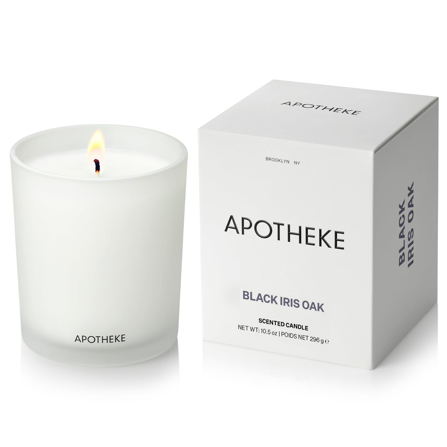 Apotheke Signature Scented Candles for Home, Black Iris Oak - 10.5 oz - Soy Wax, Non Toxic, Large Jar White - Luxury Candle Gifts for Women & Men - Black Pepper, Cinnamon, Musk, and Violet