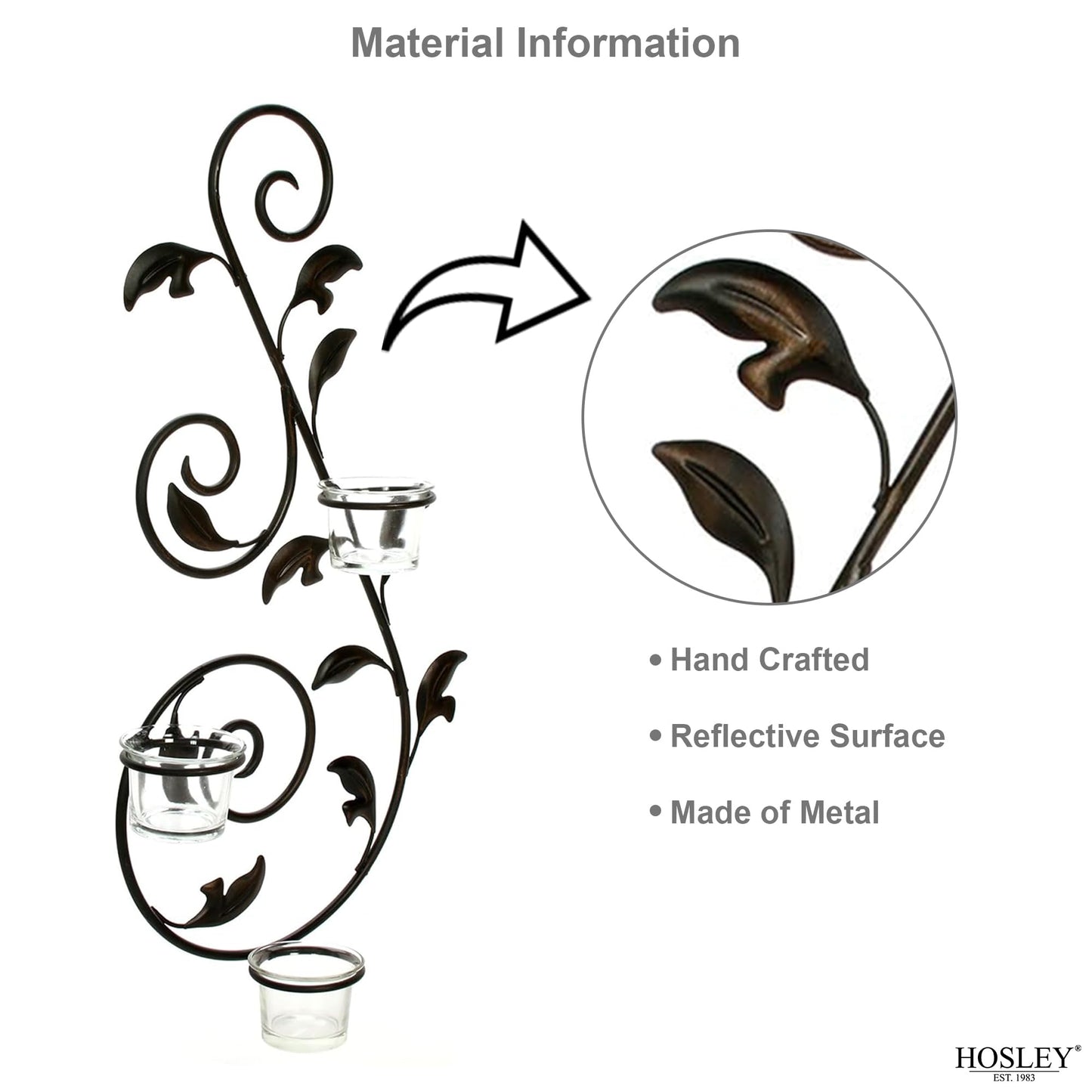 Hosley Set of 2 Iron Leaf Wall Sconce Set with Tealights 18" High Large Scale Wall Decor Elegant Iron Sconces for Home Decorative Metal Leaf Design Perfect for Modern
