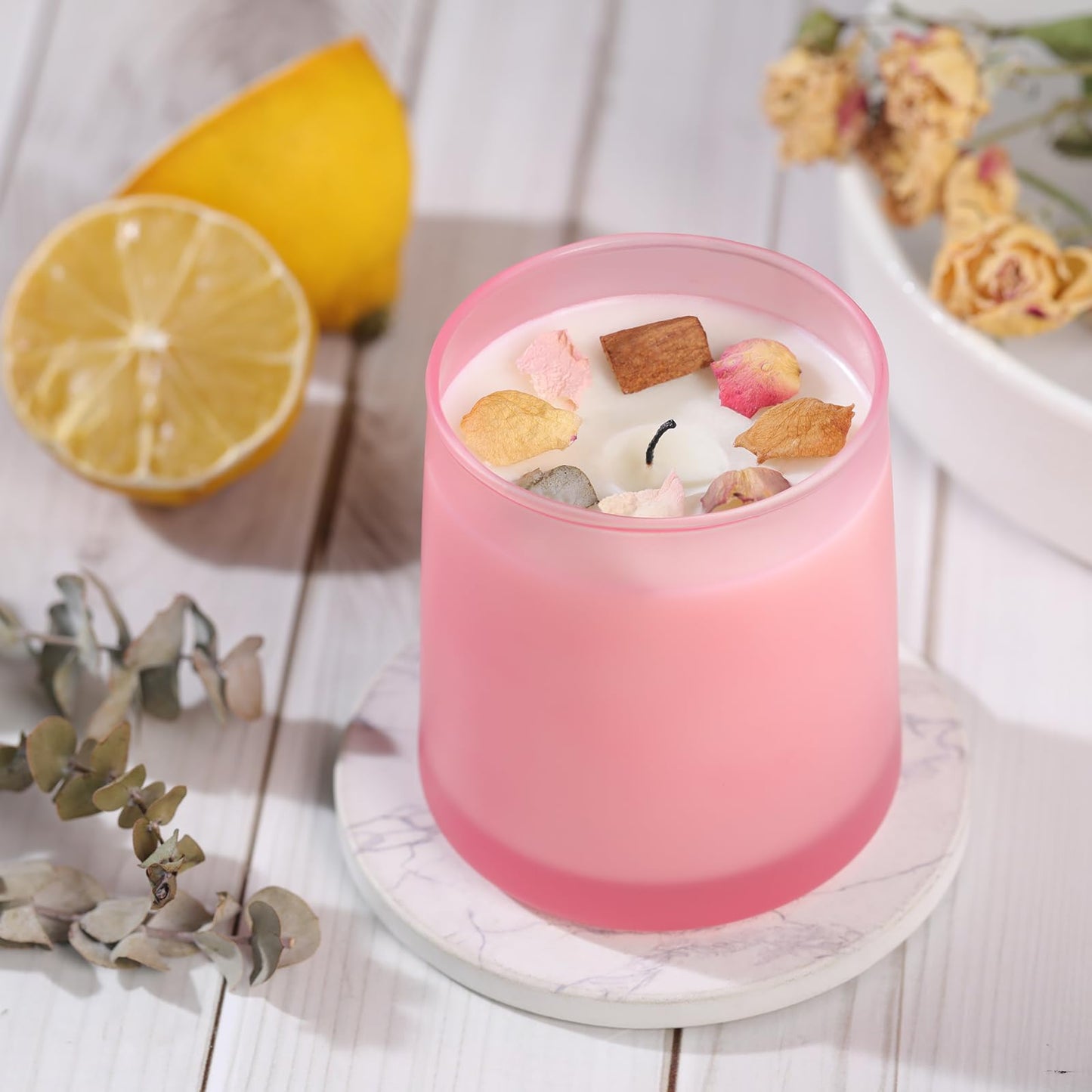 DARJEN 12 Pack Frosted Pink Candle Jars for Making Candles- 9 OZ Empty Glass Candle Making Jars with Making Kits, Candle Making Supplies Candle Containers for Home DIY & GIFS