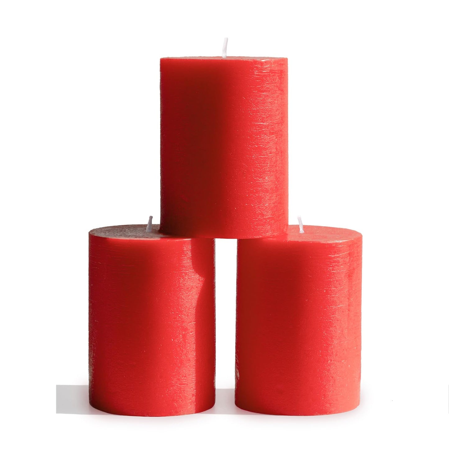 CANDWAX 3x4 Inch Red Pillar Candles Set of 3 - Unscented Dripless Rustic Red Candles for Holiday Settings, Weddings, Events, Home Décor, Party Decorations
